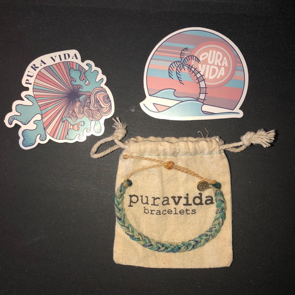 Pura Vida Multi Blues Braided Bracelet & Stickers